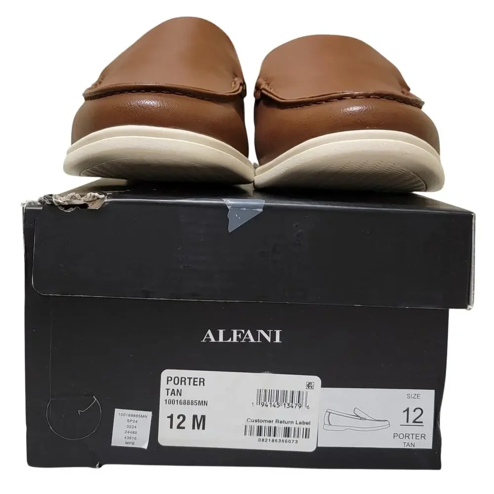 Alfani Men Slip On Moc Toe Loafers Porter Size US 12M Brown Faux Leather